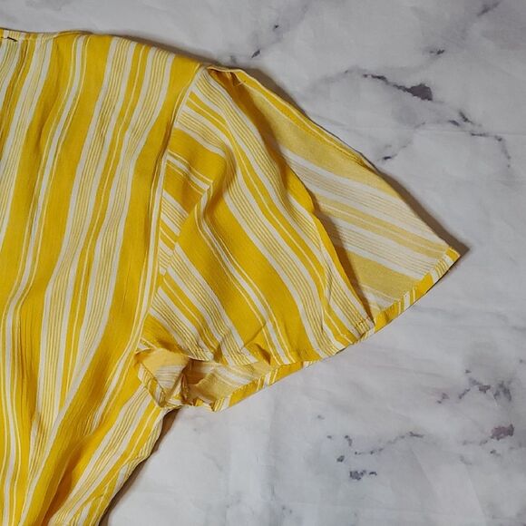Lulu's Vibrant Yellow and White Striped Wrap Mini Dress - Picture 6 of 6